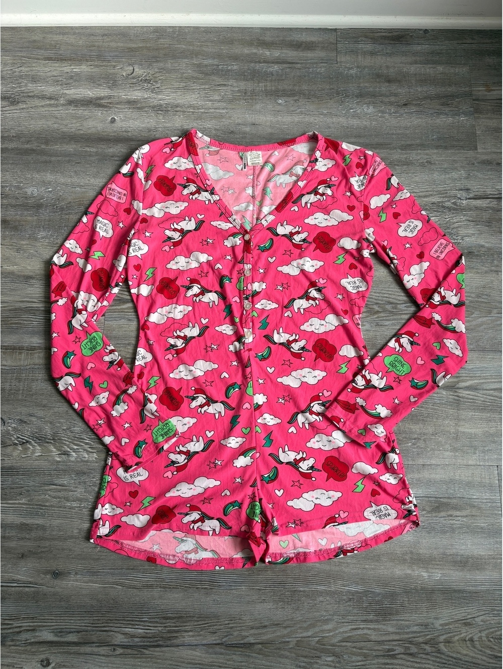 Pink Christmas Unicorn Pajama Romper Onesie – Cute Sexy Holiday PJs